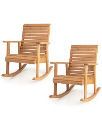2 PCS Wooden Rocking Chair High Back Fir Wood Armchair Natural Garden Yard Patio