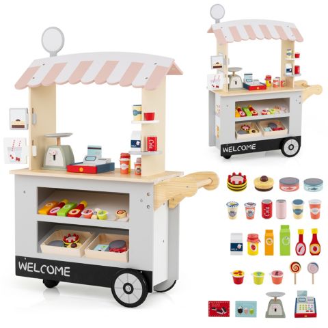Детские игрушки Slickblue Shopping Cart with POS Machine and Pretend Scale 30-Piece Play Set, от 3 лет, цвет: Серый