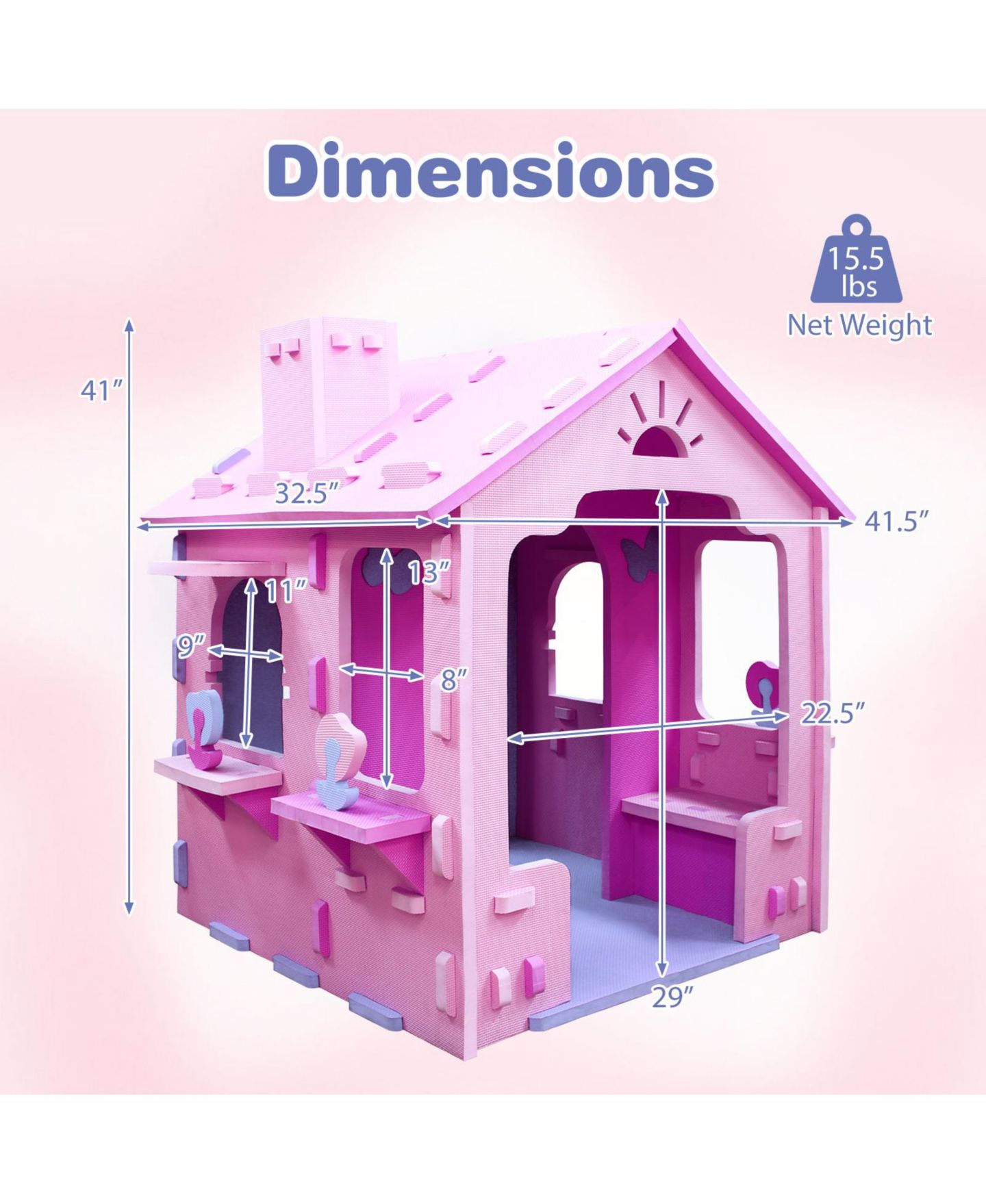 Детская игрушка Slickblue Indoor Cottage Roof and Chimney 1-Piece Playhouse, Ages 18 Months+, цвет: Розовый / Фиолетовый — фото 3