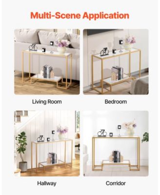 Tempered Glass 2-Tier Console Table with Metal Frame and Anti-Tip Device