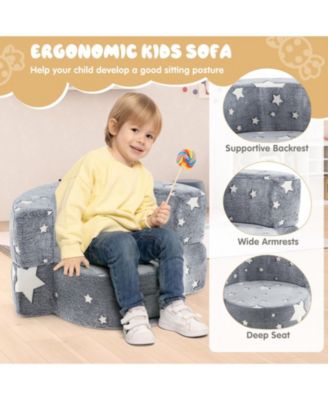 2-in-1 Convertible Kids Sofa with Glow-in-the-Dark Cover and Removable Washable Slipcover