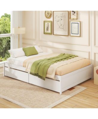 Full Size Wooden Bed Frame with 2 Rolling Storage Drawers