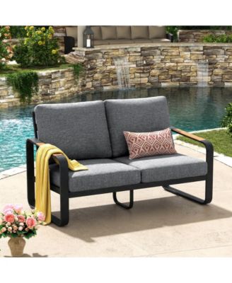  Outdoor Loveseat Sofa with Removable Cushions, Metal Frame Patio Loveseat with Thick Cushions for Patio, Balcony, Porch, Garden