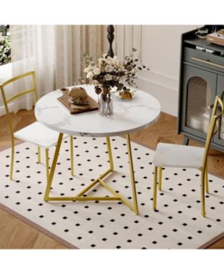3-Piece 2-Person Round Wooden Dining Table Set, for Kitchens and Apartments