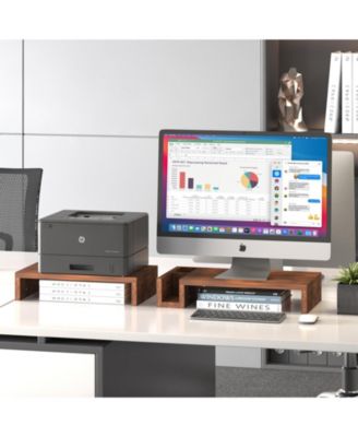 Wood Dual Monitor Stand Riser Desk Organizer Pen Holders