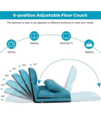 6-Position Foldable Floor Sofa Bed with Detachable Suede Cover