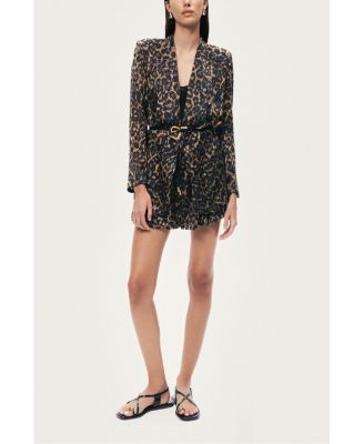 Women's Printed Leopard Belted Jacket