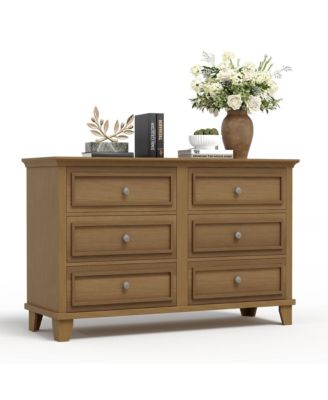 Farmhouse Dresser for Bedroom with 6 Drawer, Double Dresser TV Stand with Vintage Handle
