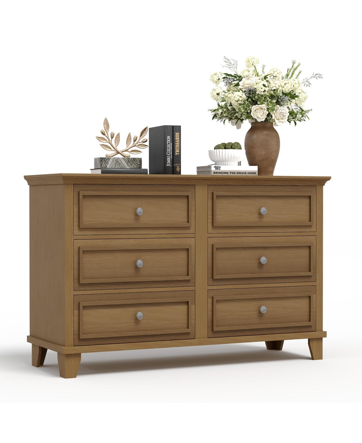 gaomon Farmhouse Dresser for Bedroom with 6 Drawer, Double Dresser Tv Stand with Vintage Handle