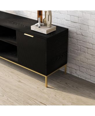 Modern TV Stand with Wave Doors and Accents