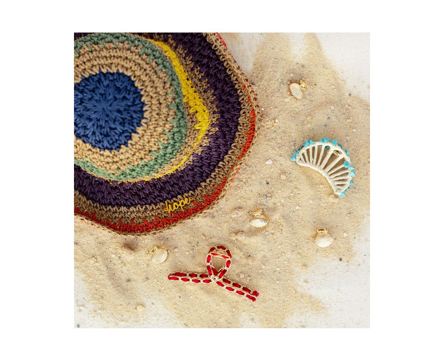 Women's Raffia Seashell Hair Claw Clip - Teal