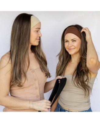 Women's Wide Headwrap Set of 3 - Black + Brown + Beige