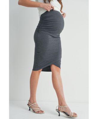 Maternity Ruched Slim Fit Knee-Length Skirt with Over-the-Belly Waist