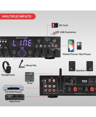 Bluetooth Stereo Amplifier Receiver - Optical, Phono, Coaxial, FM Radio, USB & SD Memory Card Readers, Line, Input, Digital LED Display