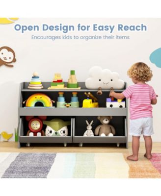 Kids Toy Storage Organizer Wooden Bookcase with 2 Movable Drawers