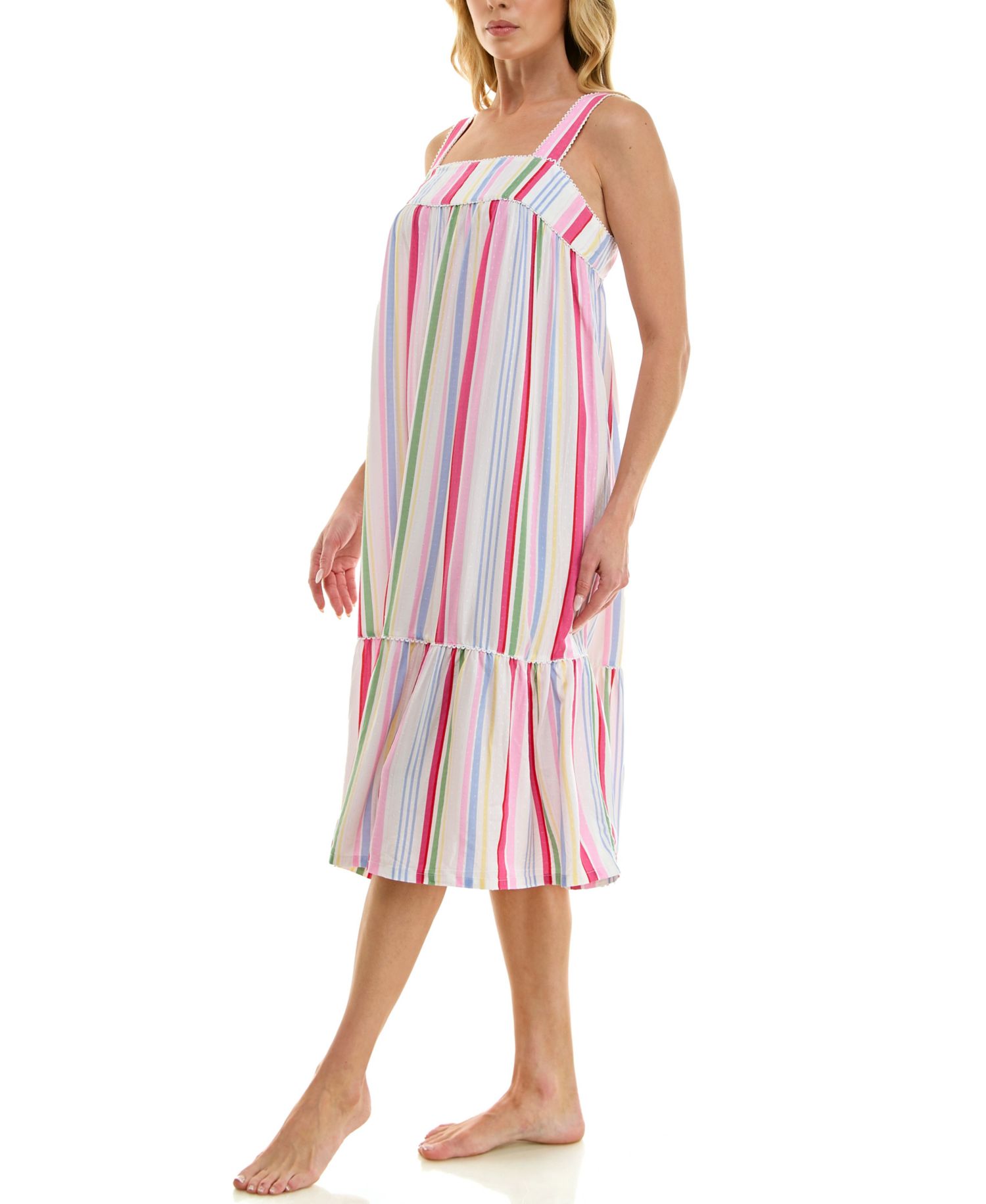 Women's Sleeveless Square Neck Tiered Nightgown