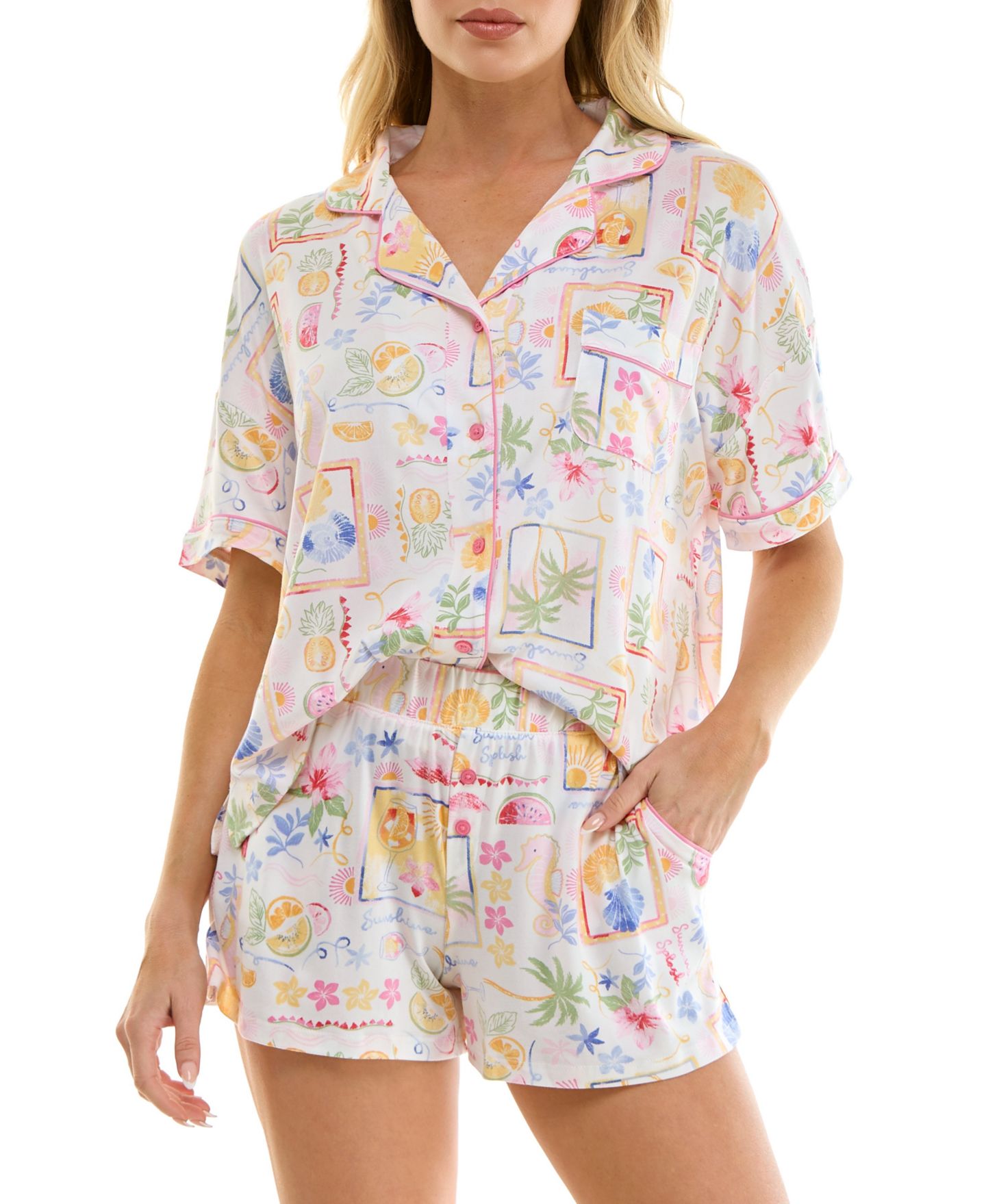 Женские шорты Roudelain Short-Sleeve Top and Mid-Rise Shorts, 2-Piece, цвет: Белый — фото 3