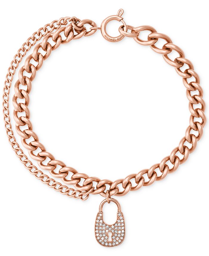 Michael Kors Double Chain Pavé Crystal Lock Charm Bracelet - Macy's