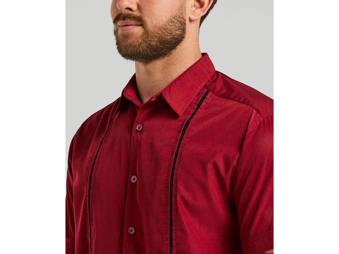 Мужская рубашка Cubavera Pick Stitch Panel Short Sleeve Button-Down, цвет: Красный — фото 4