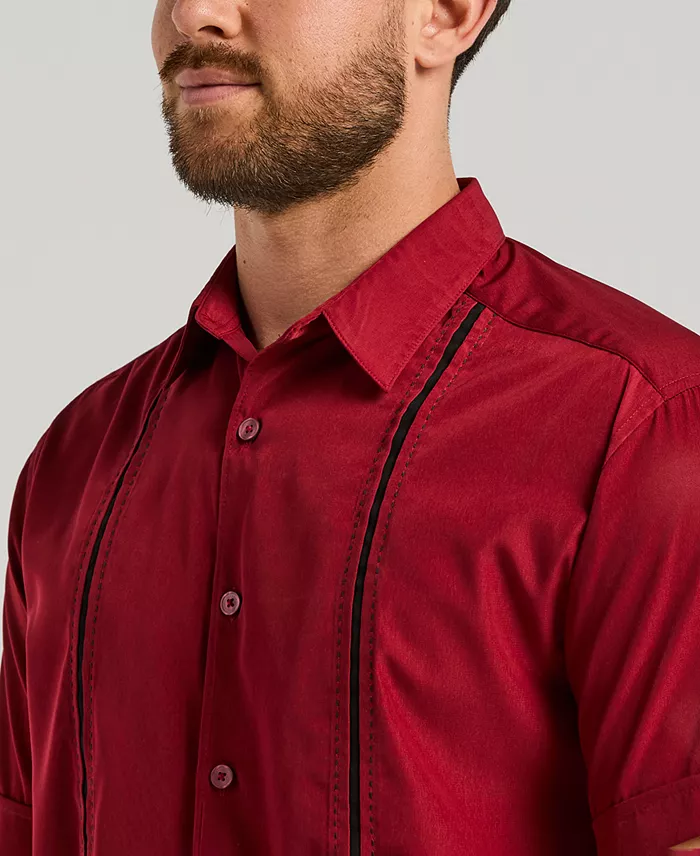 Men's Pick Stitch Panel Short Sleeve Button-Down Shirt - thumbnail 9
