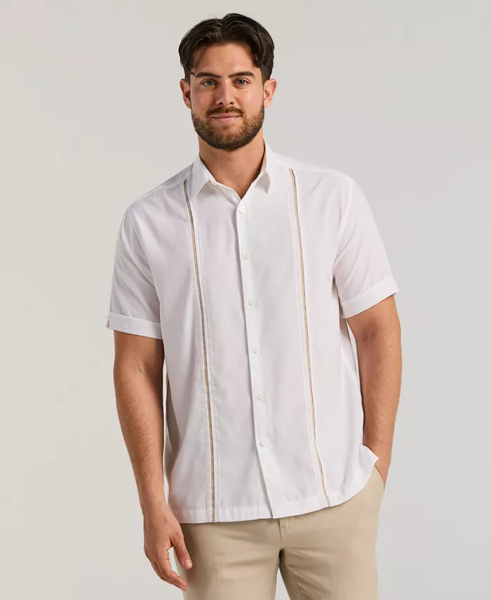 Men's Pick Stitch Panel Short Sleeve Button-Down Shirt