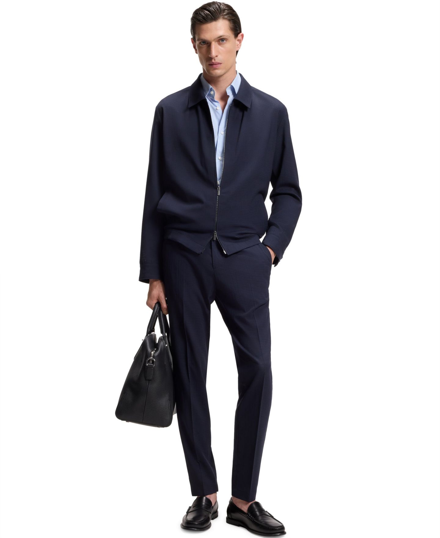 Мужская рубашка Hugo Boss Checked Performance-Stretch Slim-Fit Dress Shirt, цвет: Синий — фото 2