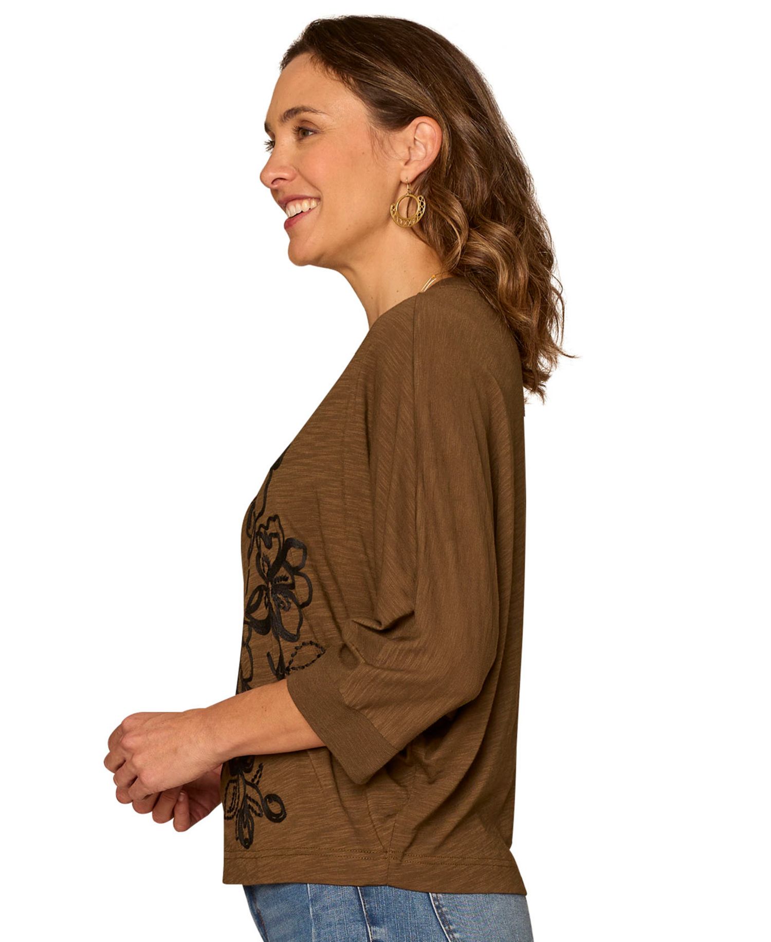 Petite Scoop Neck Embroidered Knit Top