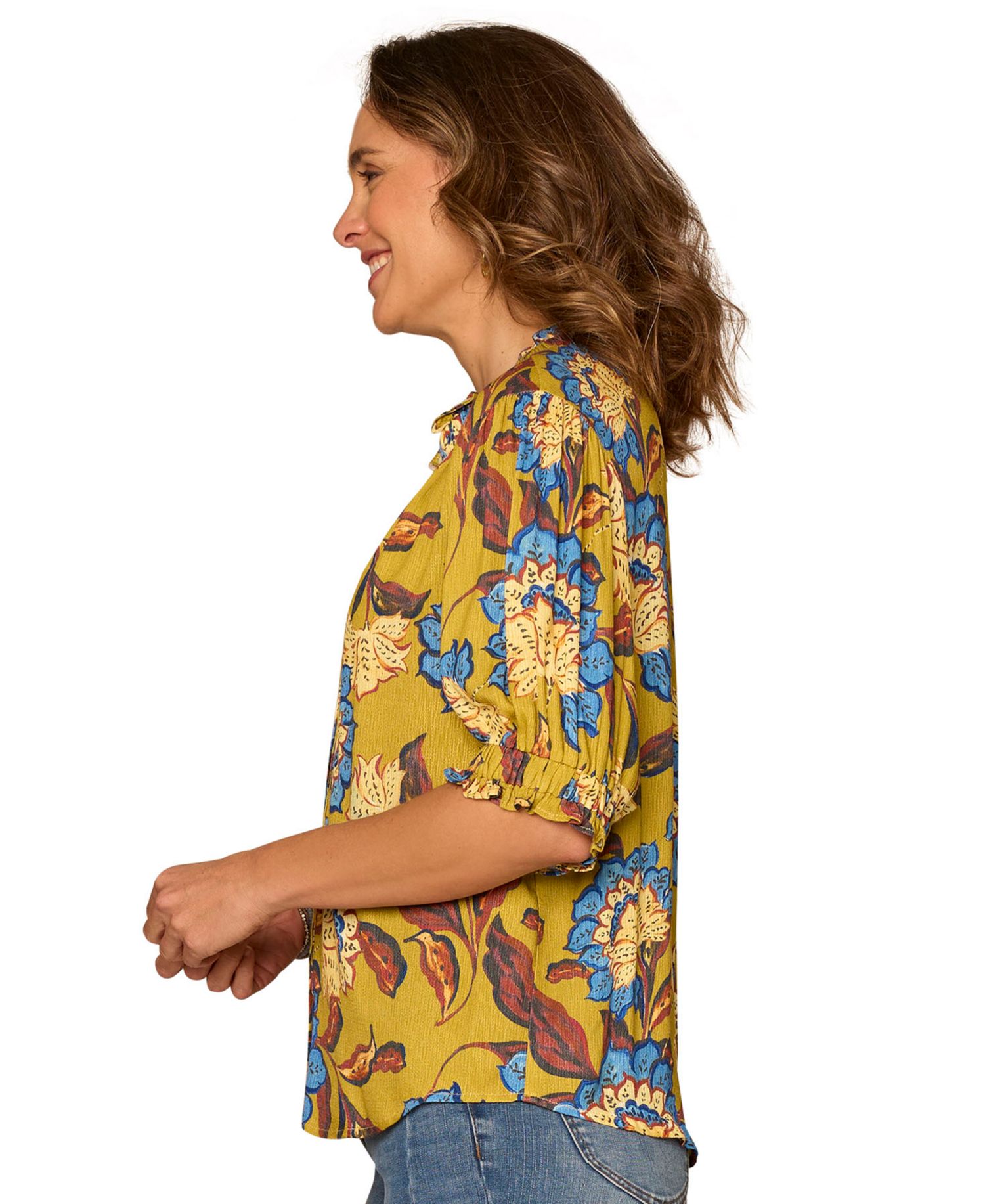 Petite Printed Elbow-Sleeve Blouse