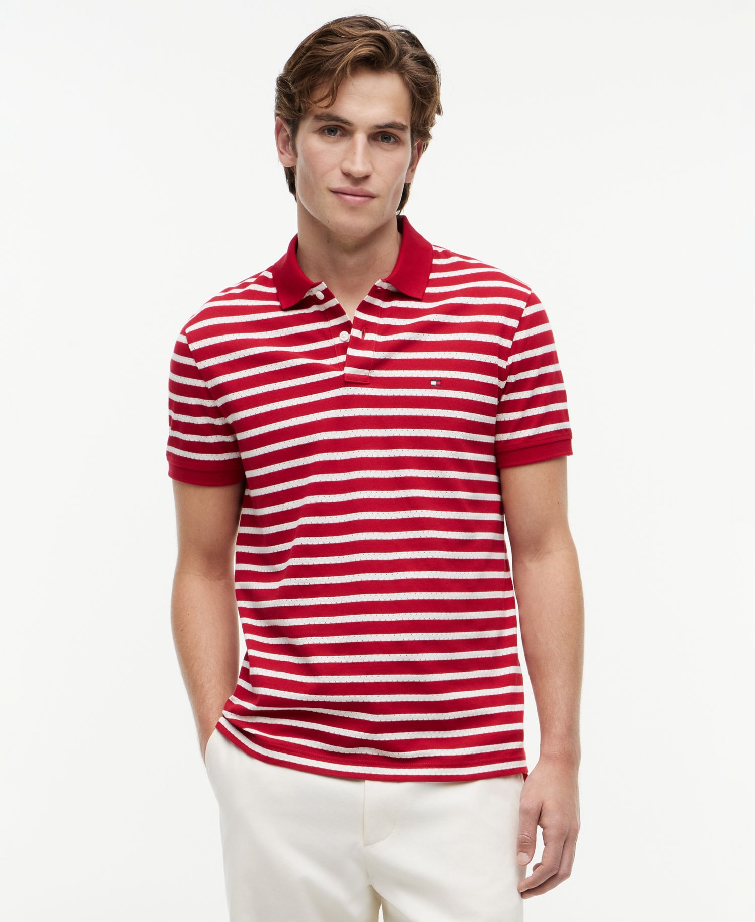 Men's Regular-Fit Perforated Jersey Stripe Polo Shirt