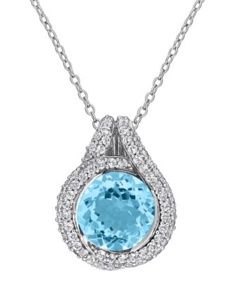 Blue Topaz (3 ct. t.w.) & White Topaz (5/8 ct. t.w.) Pendant Necklace in Sterling Silver (Also Available in Citrine & Amethyst)