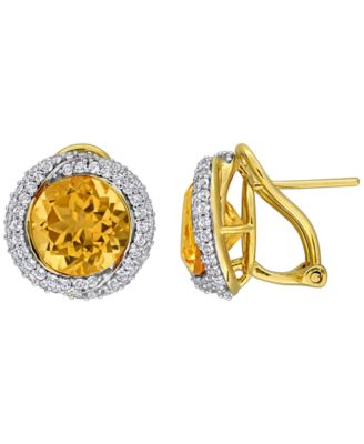 Blue Topaz (6 ct. t.w.) & White Topaz (1-1/6 ct. t.w.) Stud Earrings in Sterling Silver (Also Available in Citrine & Amethyst)