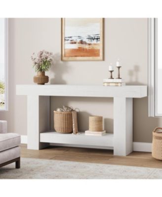 63'' Farmhouse 2-Tier Entryway Console Table with Open Storage - Long Sofa Accent Table for Entrance, Living Room and Hallway