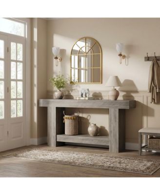 63'' Farmhouse 2-Tier Entryway Console Table with Open Storage - Long Sofa Accent Table for Entrance, Living Room and Hallway