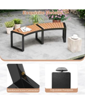 Curved Acacia Wood Patio Bench with Slatted Seat and Metal Legs