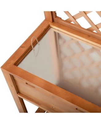 Garden Potting Bench Table Outdoor Wooden Workstation w/ Metal Screen