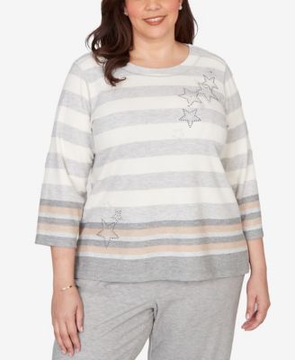 Plus Size Comfort & Joy Star Stripe Embellished Crewneck Top