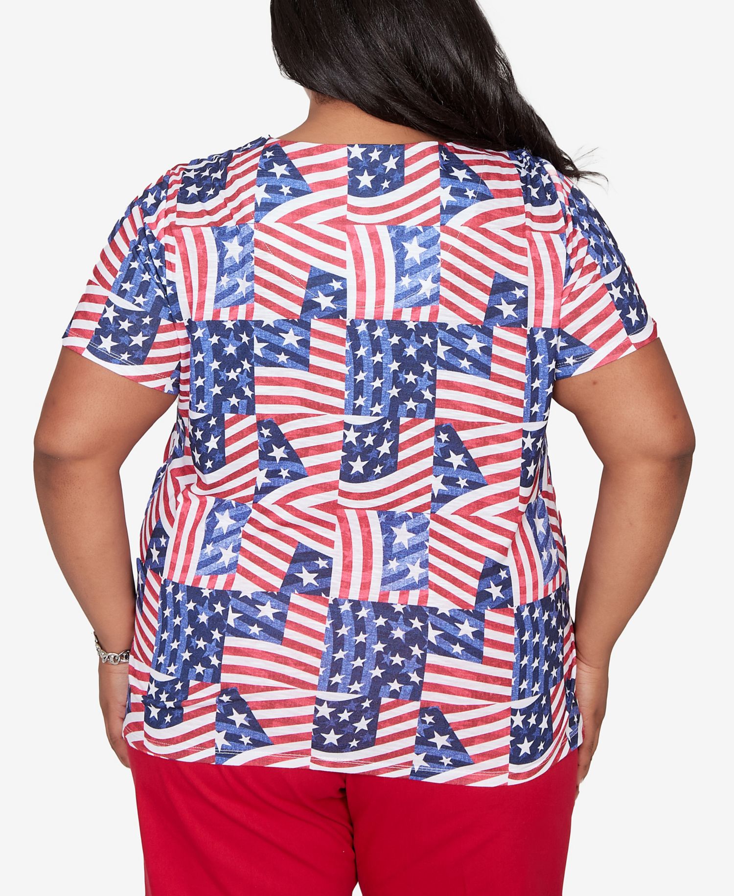 Plus Size Lady Liberty American Flag Patchwork T-Shirt