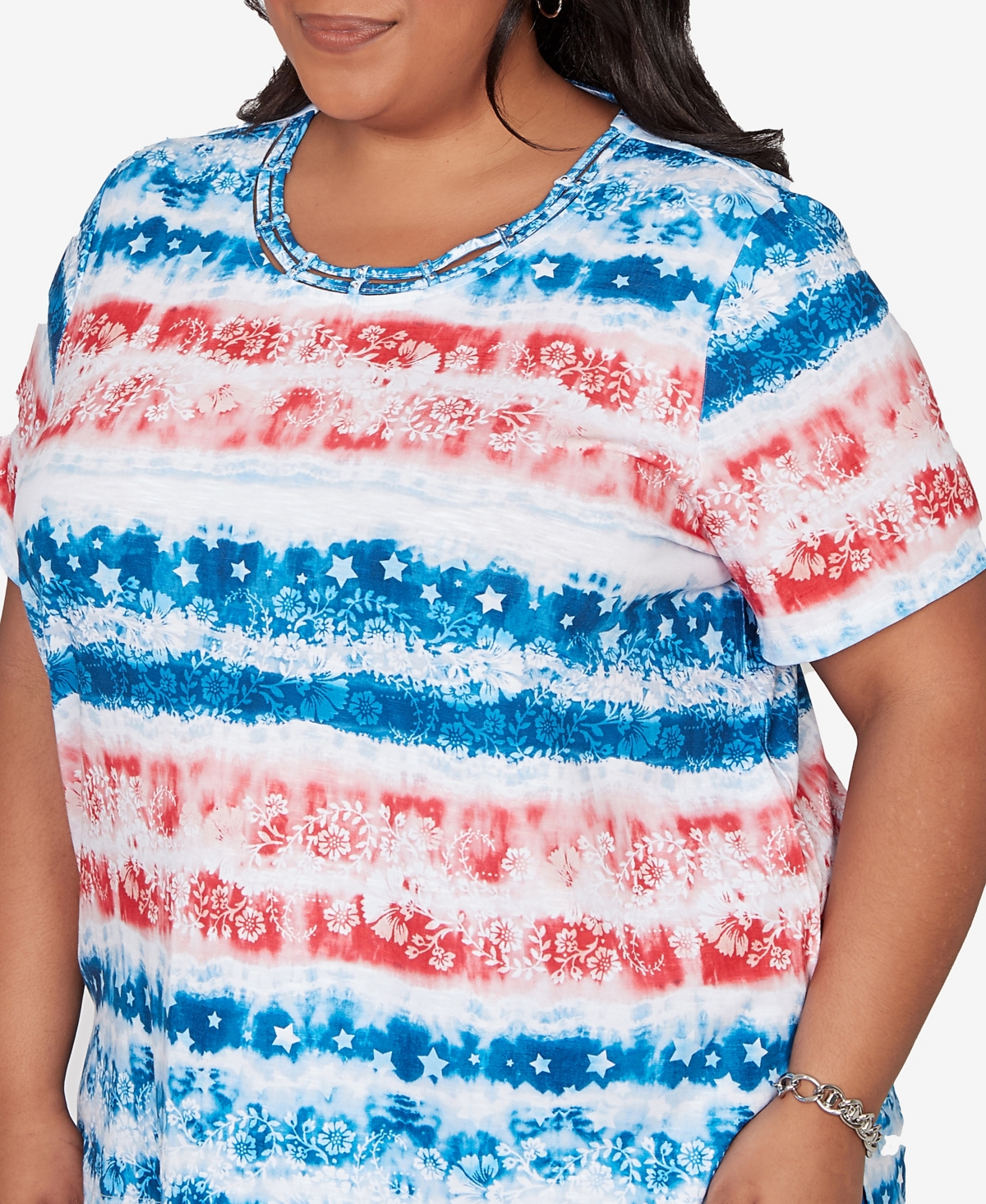 Alfred Dunner Plus Lady Liberty Americana Tie Dye Stripes T-Shirt
