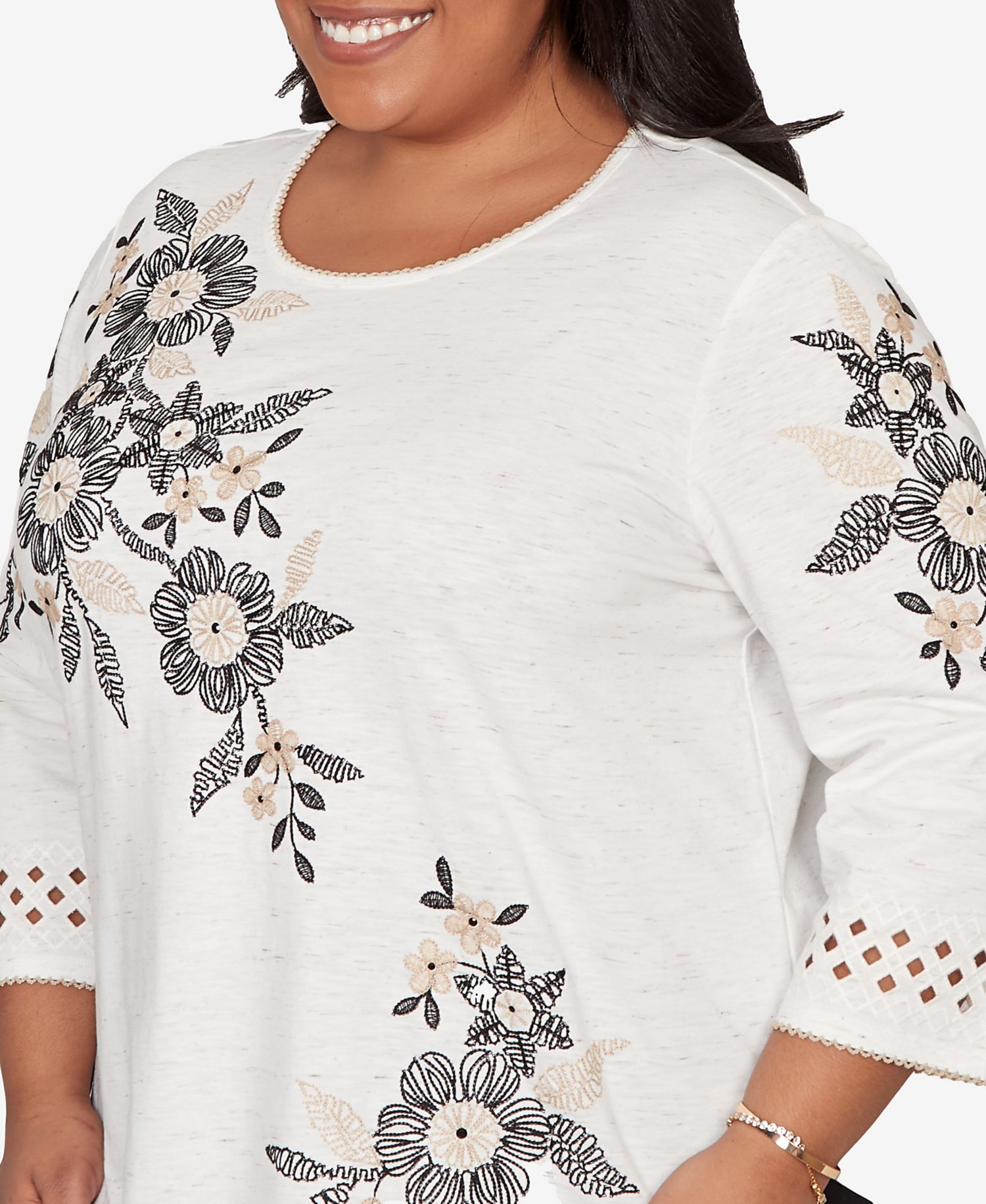 Plus Size Detail Driven Floral Embroidered Textured Top
