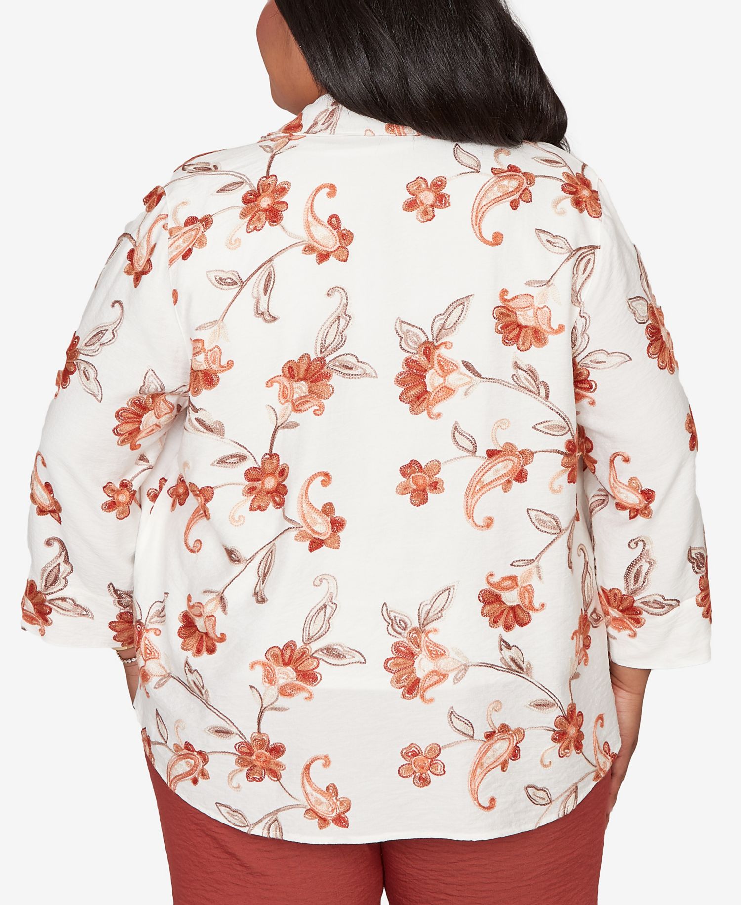 Plus Size Spice Market Paisley Floral Collared Two-in-One Top with Necklace