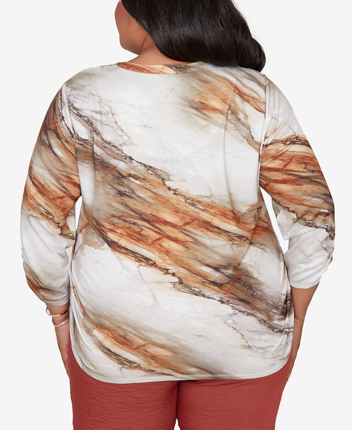 Alfred Dunner Plus Spice Market Marble Print Split Neck Top