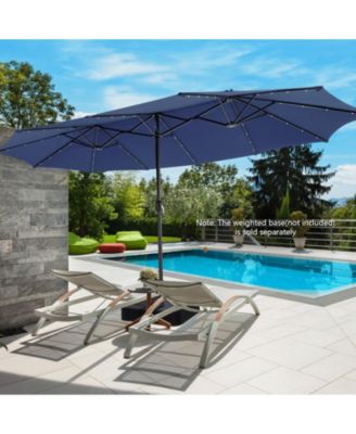 15ft patio market umbrella with base and solar light Lights Double-Sided Large Umbrella Outdoor Rectangle Umbrellas Navy Blue creating a cozy atmosphere with an automatic charging system for your convenience Costway 15Ft Patio Double-Sided Solar