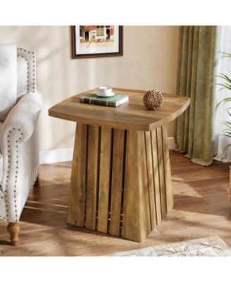 Wood Square Side Table, Brown Farmhouse End Table for Living Room, 22" Compact Nightstand with Sturdy Top