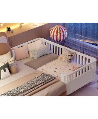 Wood Low Profile Twin Platform Bed with Rails