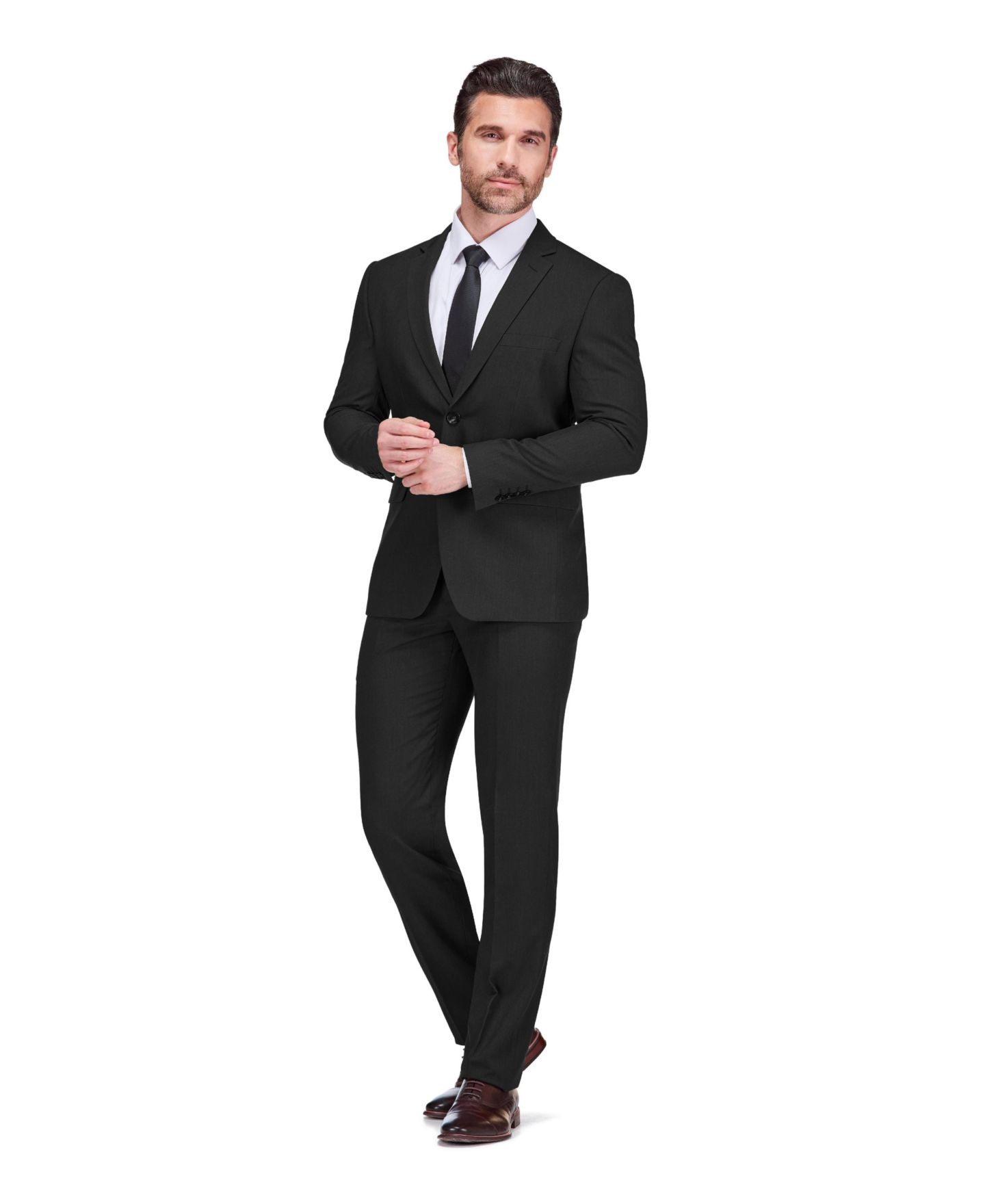 Мужские комплекты Gino Vitale 2 Piece 4 Way Stretch Notch Lapel Slim Fit Suit, цвет: Чёрный — фото 2