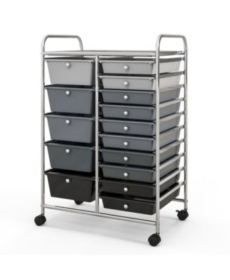 15-Drawer Rolling Utility Cart with Chrome Frame and Mixed Drawer Sizes