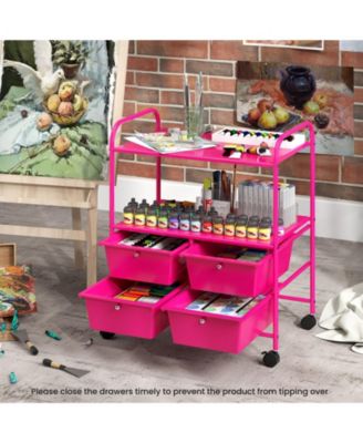 4-Drawer Rolling Storage Cart with 2-Tier Open Shelves