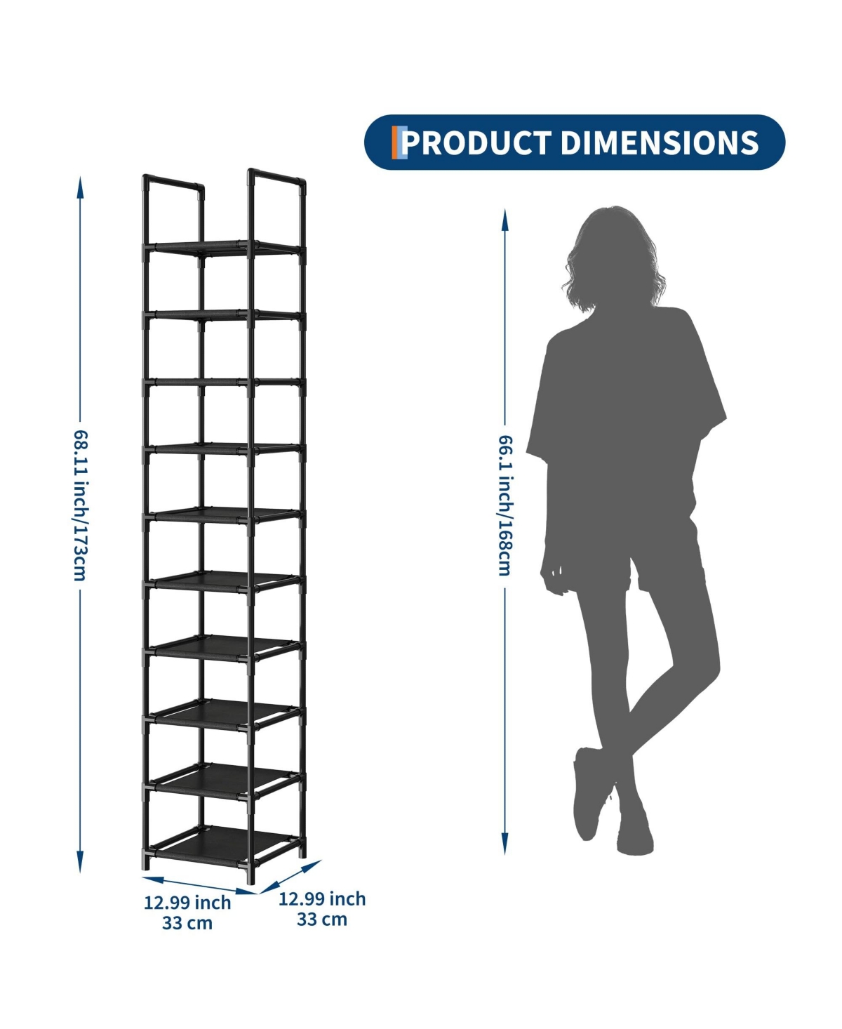 Homfan 10 Tier Metal Shoe Rack with Adjustable Fabric Shelves