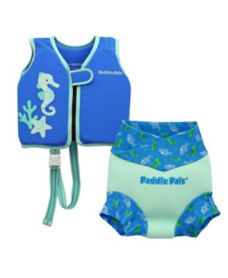Paddle Pals Toddler Swim Vest and Diaper Set, 2 Pack Float Vest Reusable Swim Diaper for Swim Lessons Pool Use - Blue