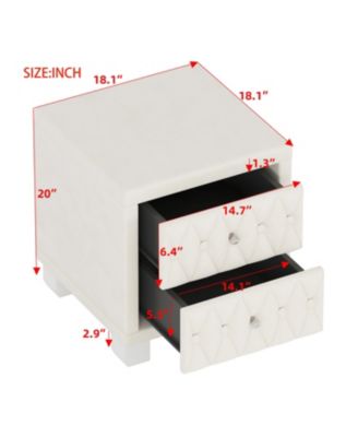 Nightstand with Crystal Handle 2-Drawer Button-Tufted Bedside Table